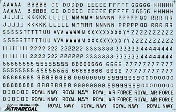 XD48044 Schwarze Buchstaben, Ziffern und Schriftzüge RAF