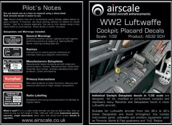 AS32SCH Cockpit-Beschriftungen und Datenschilder für Flugzeuge Luftwaffe WK II